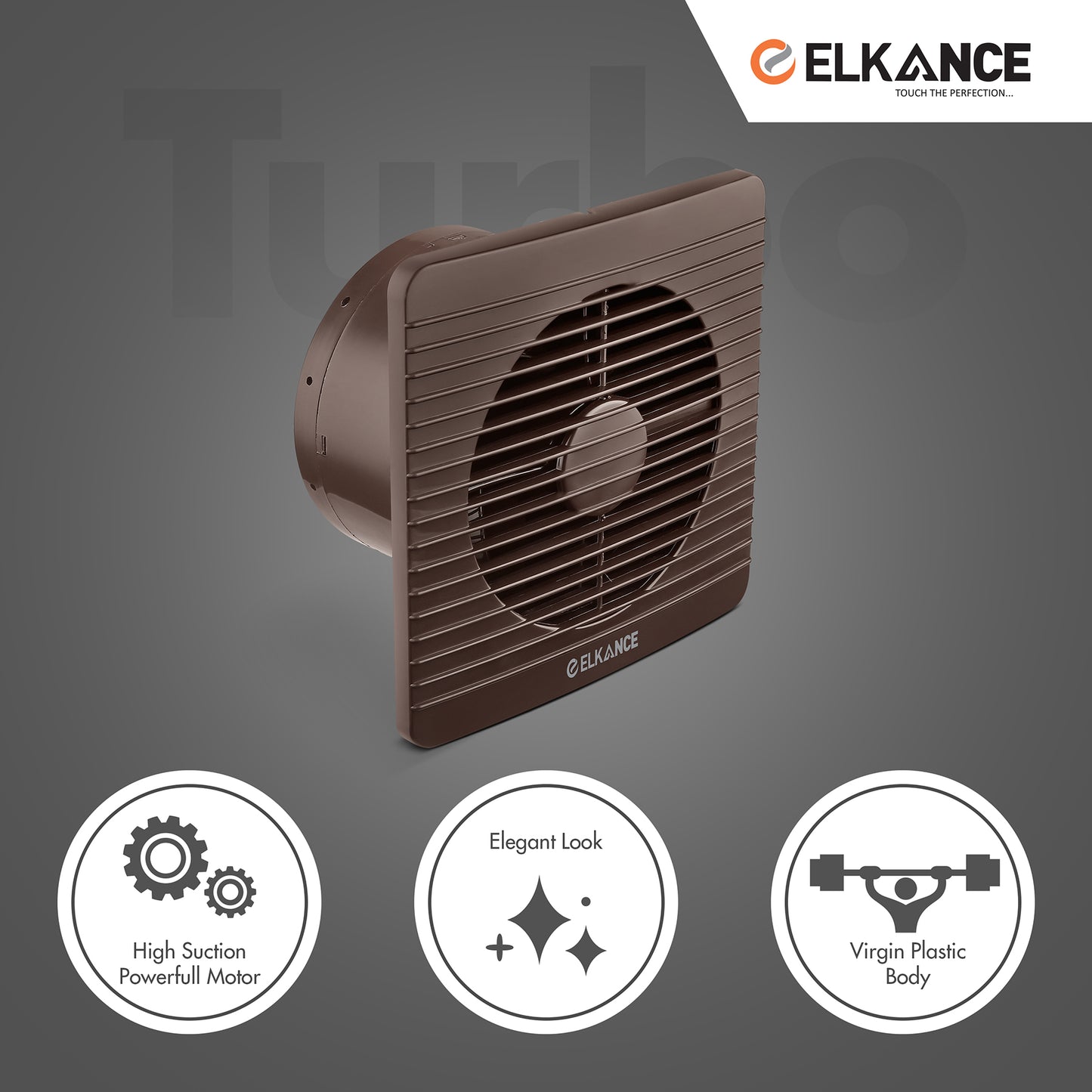 ELKANCE Brown Axial Fan Turbo - High-Efficiency Airflow, Durable Construction, AC-Powered, Ideal for Window/Glass Installations