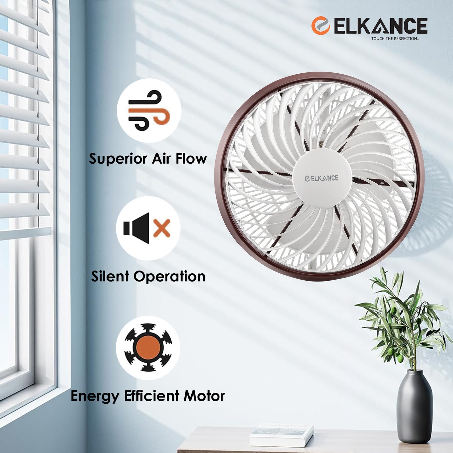 ELKANCE Swing Zephyr 300mm Cabin Fans for Office Shop and Kitchen (Rose Wood)