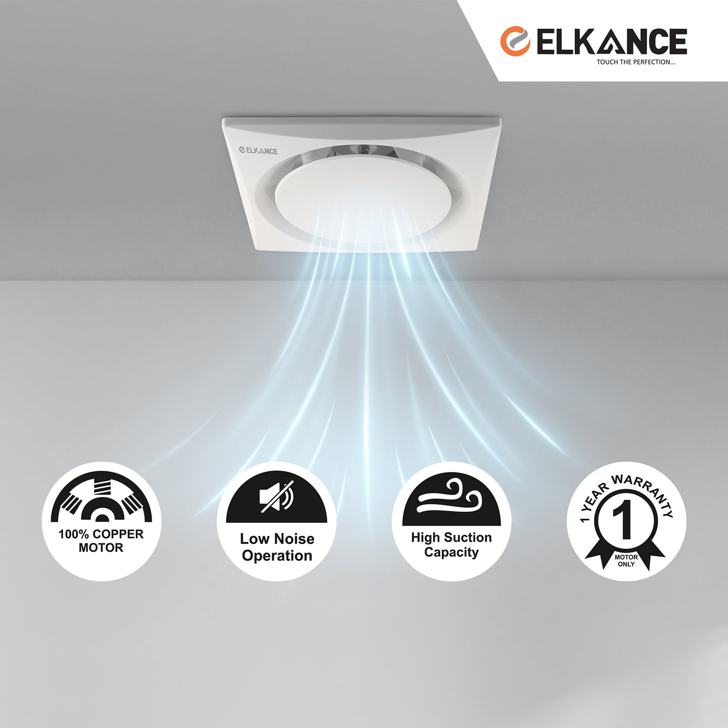 ELKANCE Ceiling Ventilation Fan Swirl (White) - Efficient Airflow, ABS-PP Construction, AC-Powered, Compact Design| Room Ventilation